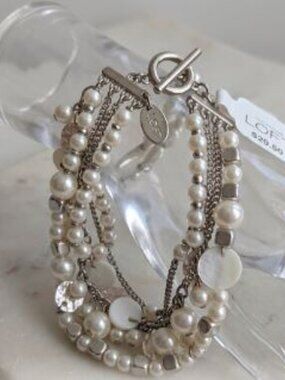 Ann Taylor LOFT Pearlized Delicate Bead Silver Chain Toggle Bracelet NWT 29.50
